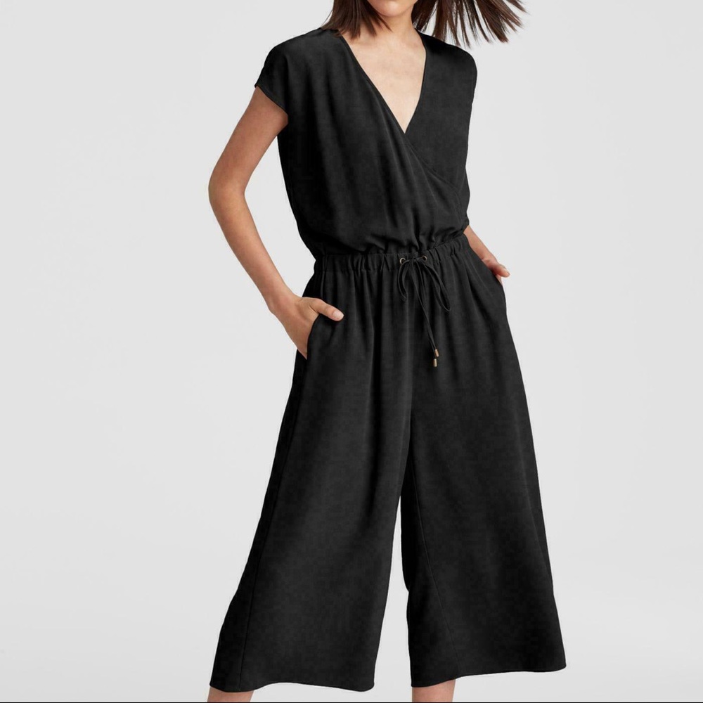 SOLD-Eileen Fisher Black Sleeveless Cropped Wide Leg Jumpsuit - Picture 8 of 12